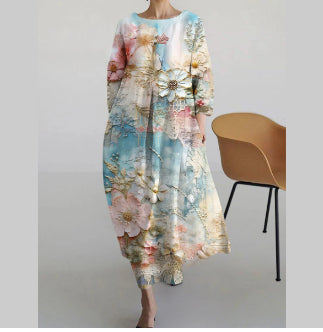 Rochie Cristina cu imprimeu floral - croială trapezoidală artistică