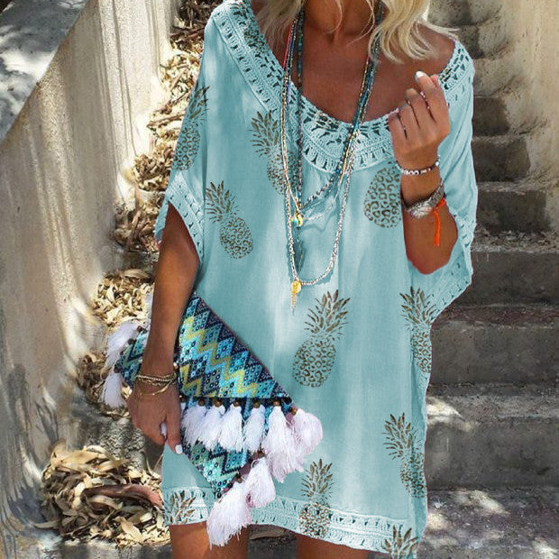 Chic Lace Print Dress Cristina Gore Summer V-Neck