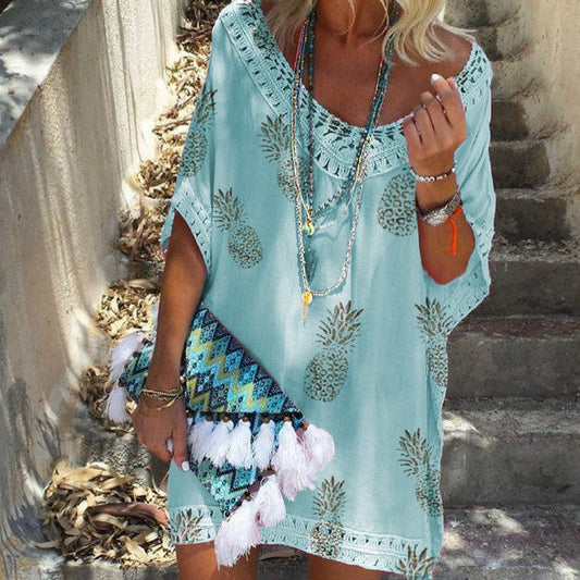 Chic Lace Print Dress Cristina Gore Summer V-Neck