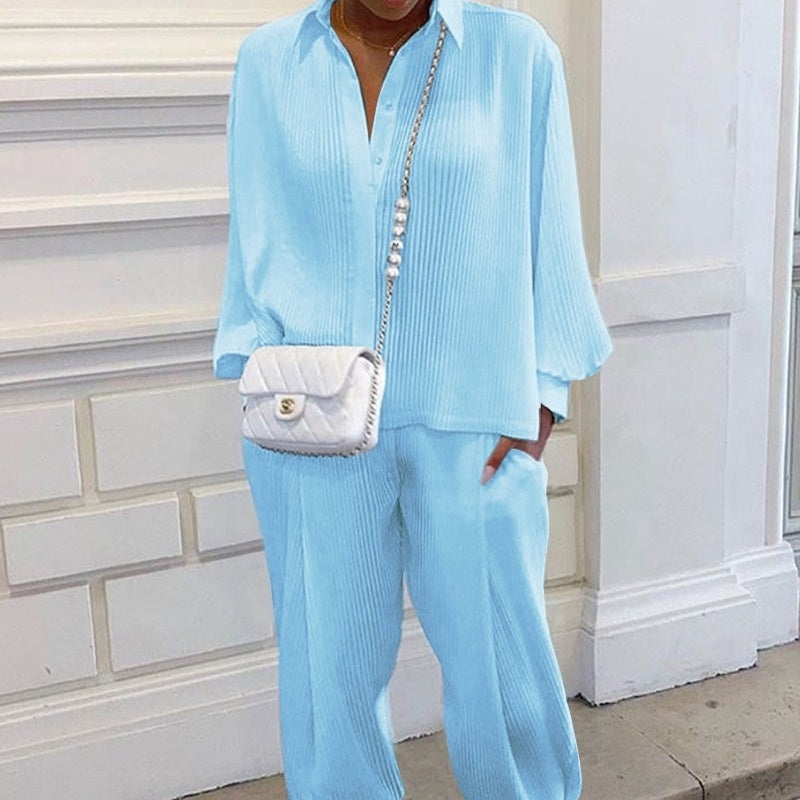 Set Cristina cu croială lejeră - Pantaloni crop din amestec de bumbac