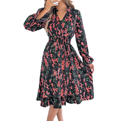 Rochie midi cu mâneci clopot și imprimeu floral Cristina Gore