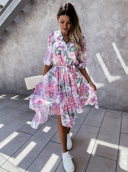 Rochie midi neregulată cu imprimeu floral Cristina Gore