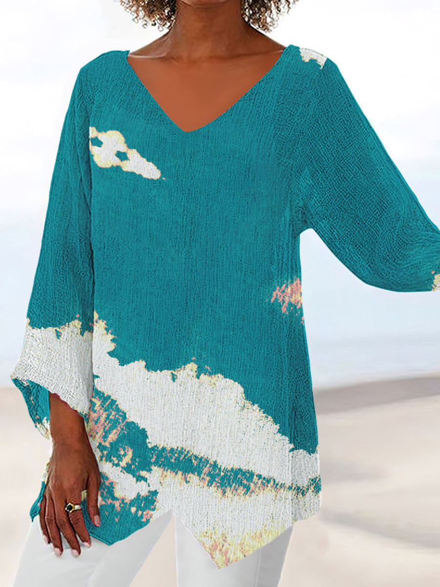 Top Cristina cu imprimeu 3D și decolteu în V - Inspirat din natură