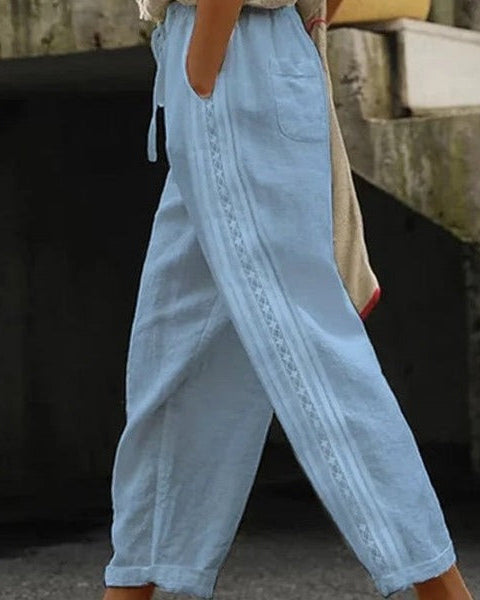 Pantaloni eleganți crop din bumbac și in, Cristina Gore