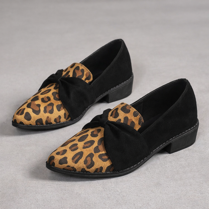Pantofi cu imprimeu leopard și fundă Cristina - Mocasini la modă