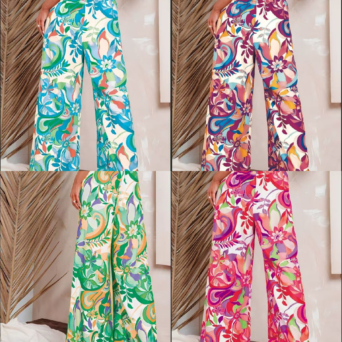 Pantaloni largi pentru femei, cu talie înaltă, cu imprimeu leopard, stil stradal, cu croială largă
