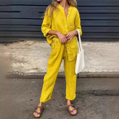 Chic Cotton Linen Set Cristina Gore High Waist Trousers