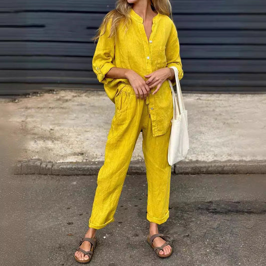 Chic Cotton Linen Set Cristina Gore High Waist Trousers