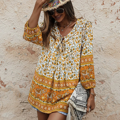 Top de vară cu imprimeu floral boem Cristina Gore