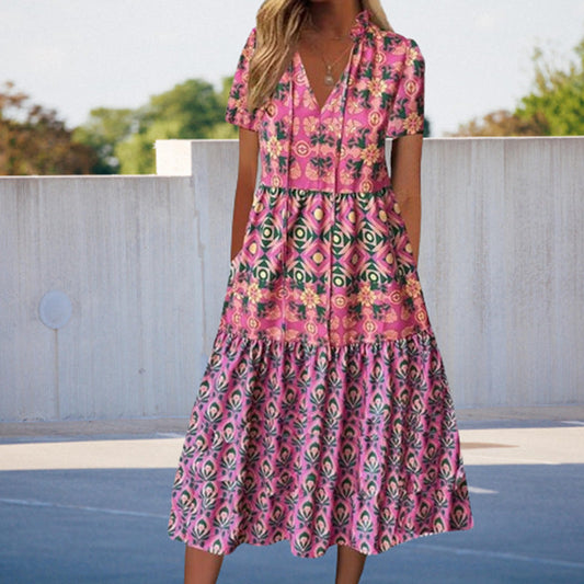 Rochie midi de vară cu imprimeu vibrant Cristina Gore
