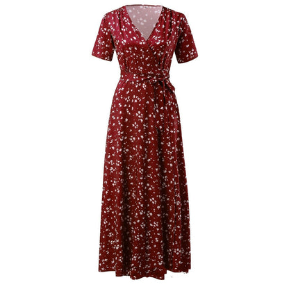 Rochie maxi cu mânecă scurtă și imprimeu floral Cristina Gore