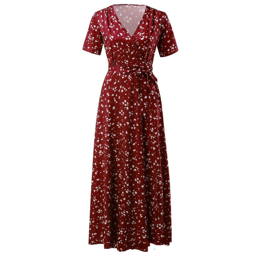 Rochie maxi cu mânecă scurtă și imprimeu floral Cristina Gore