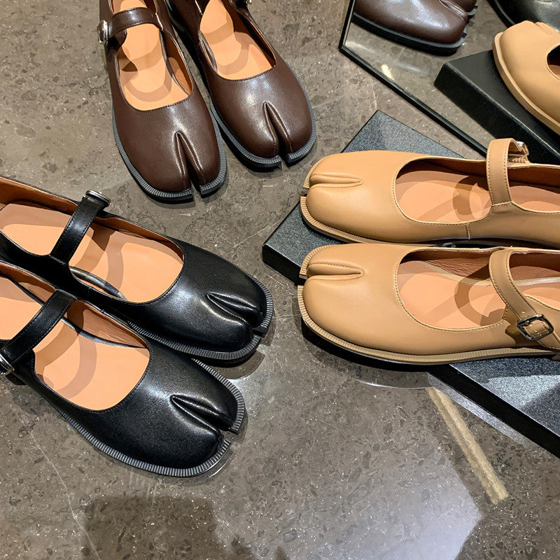 Balerini Mary Jane din piele cu vârf despicat Cristina - Stil clasic