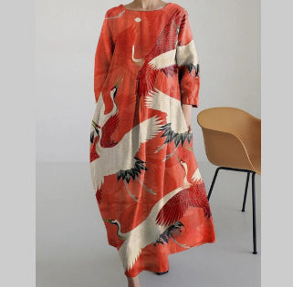 Rochie Cristina cu imprimeu floral - croială trapezoidală artistică