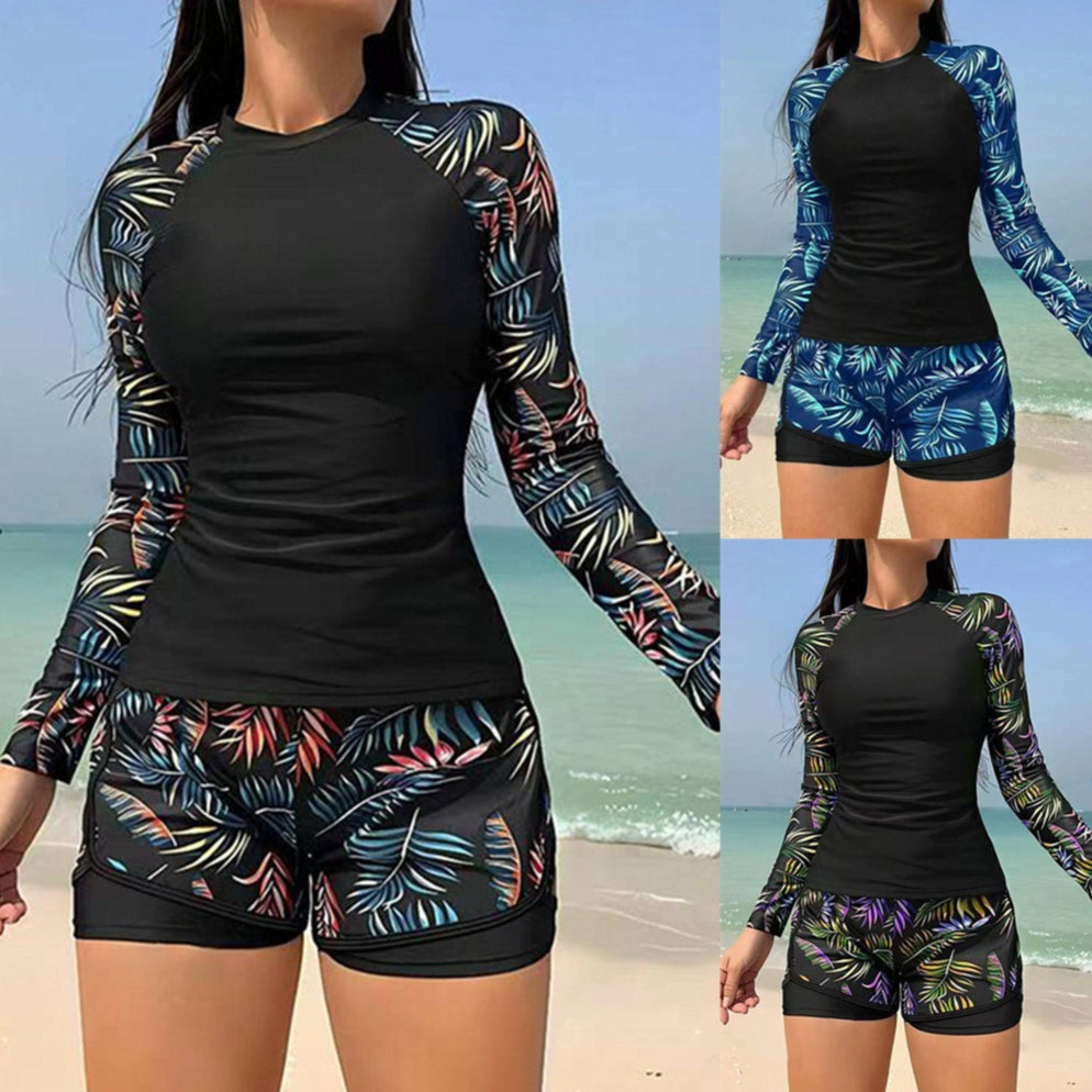 Leaf Print Cristina Gore Long Sleeve Tankini Set