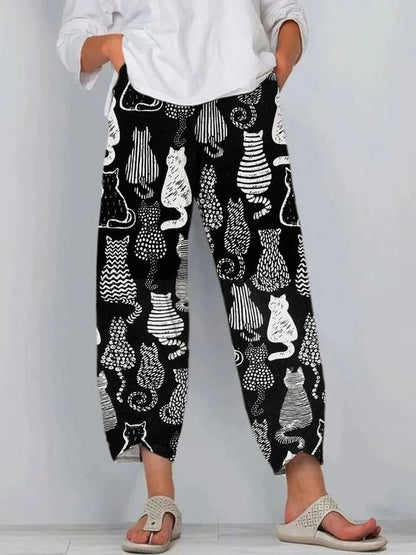 Pantaloni artistici din in cu model 3D Cristina Gore