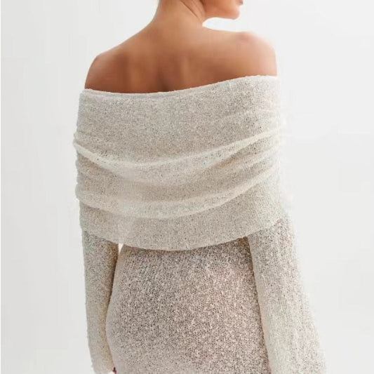 Rochie mini tricotată Cristina cu umerii goi - Evening chic