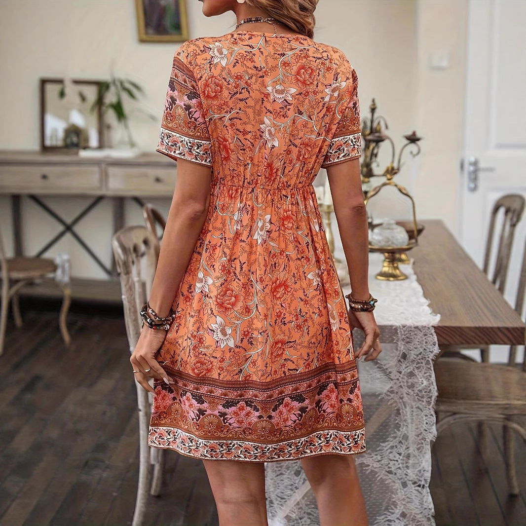 Rochie de vară cu imprimeu floral boho Cristina Gore, linie A