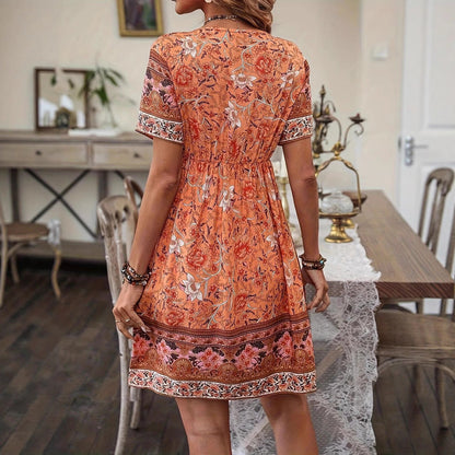 Rochie de vară cu imprimeu floral boho Cristina Gore, linie A