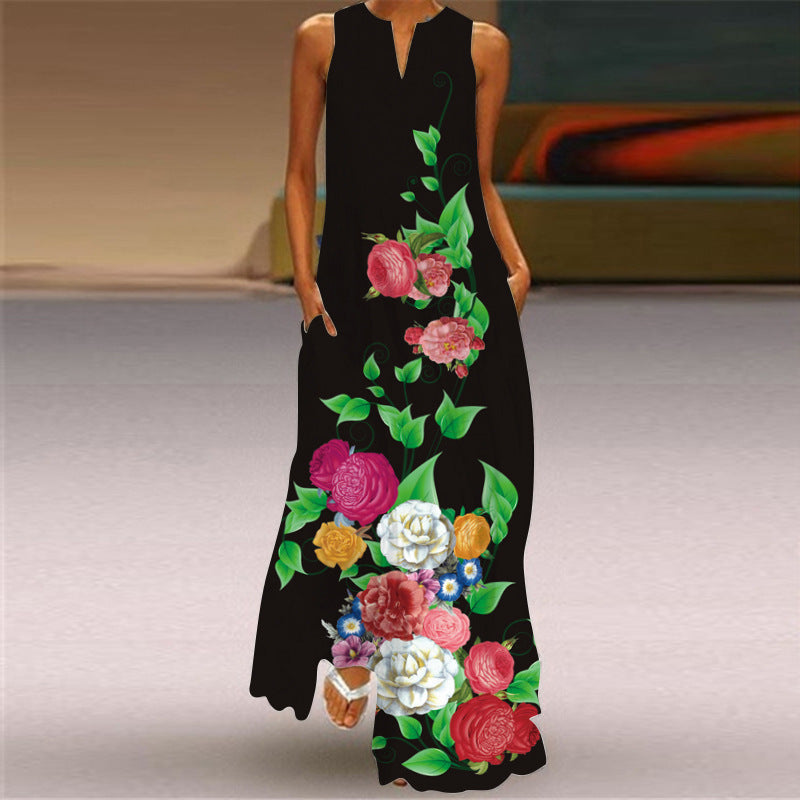 Floral Print Cristina Gore Sleeveless Maxi Dress