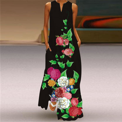 Floral Print Cristina Gore Sleeveless Maxi Dress