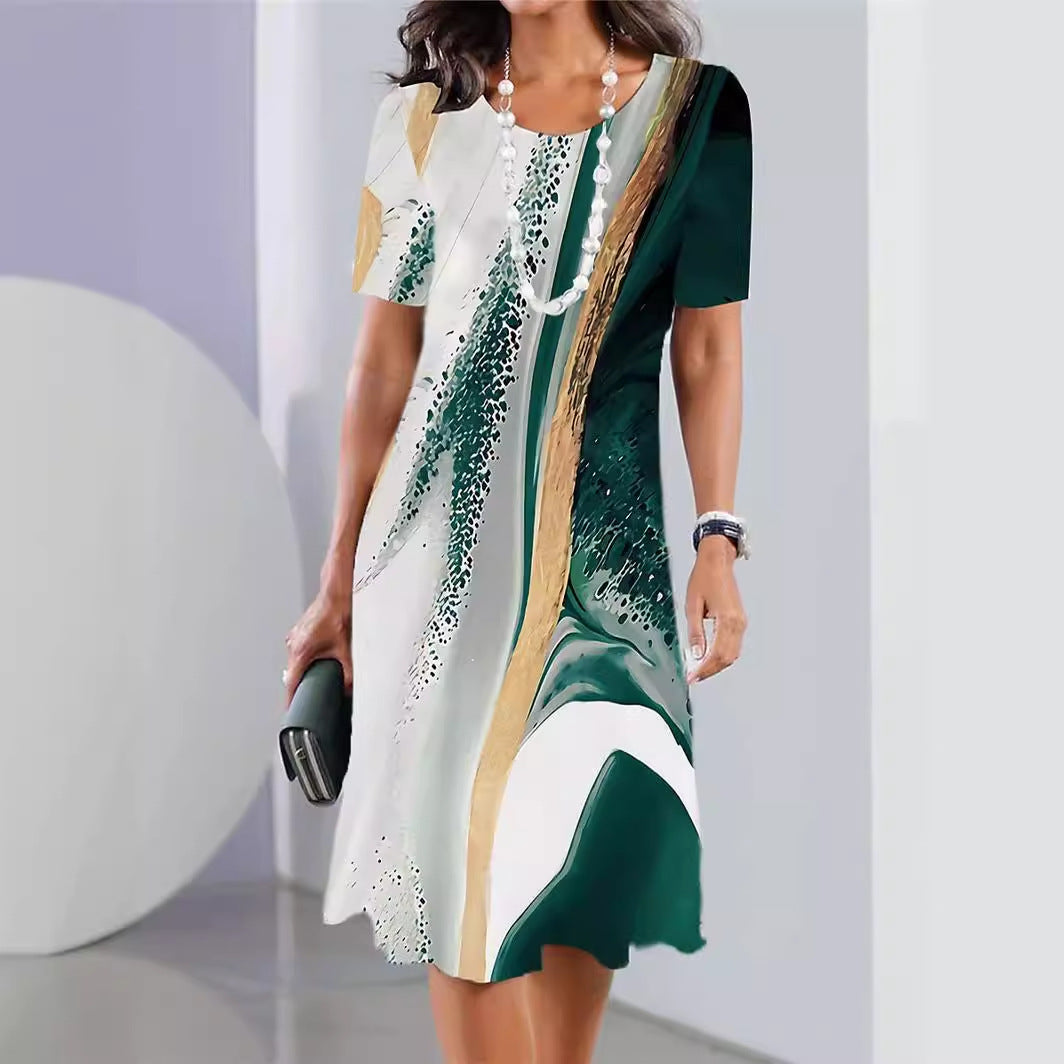 Rochie trapez Cristina – Imprimeu artistic și confort