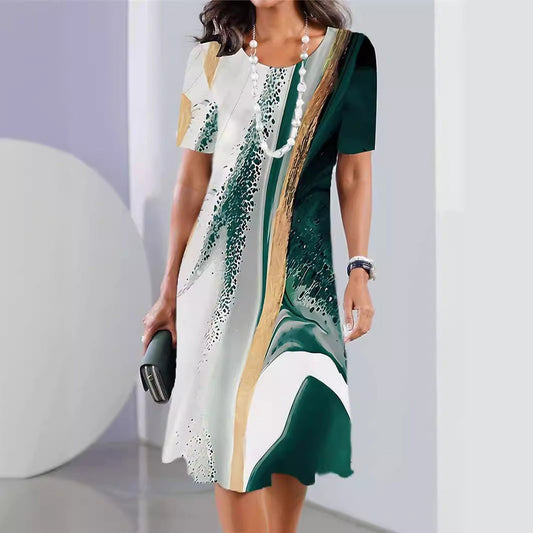 Rochie trapez Cristina – Imprimeu artistic și confort