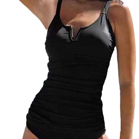 Costum de baie Cristina cu imprimeu despicat - model cu decolteu halter și bretele