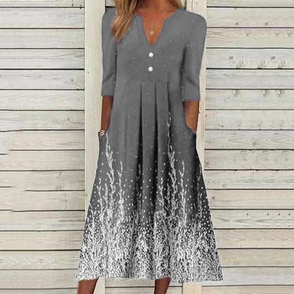 Rochie Cristina cu buzunare florale - Decolteu rotund - Croială în linie A