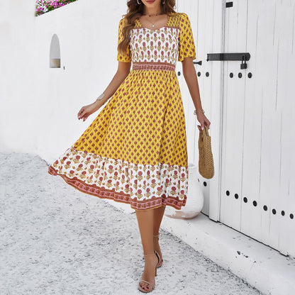 Rochie midi de vară Cristina Gore cu imprimeu boho