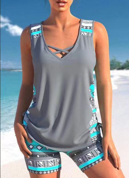 Costum de baie Cristina din două piese - Detalii din dantelă imprimată