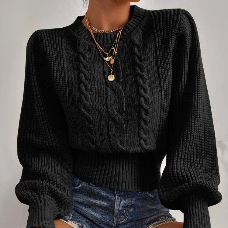 Pulover Cristina din tricot cu împletitură - Mâneci voluminoase