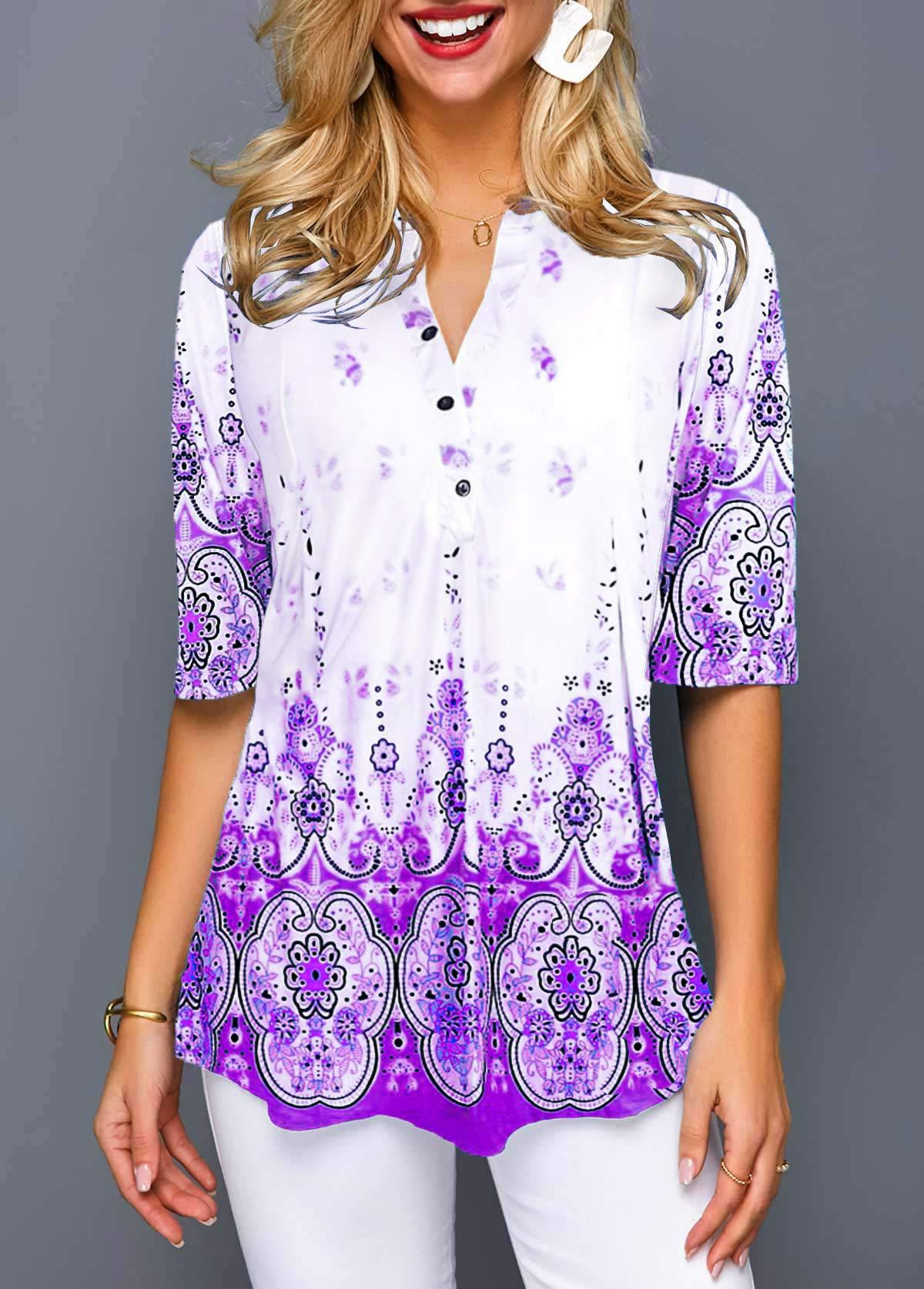 Cămașă confortabilă de zi cu zi cu imprimeu boho Cristina Gore