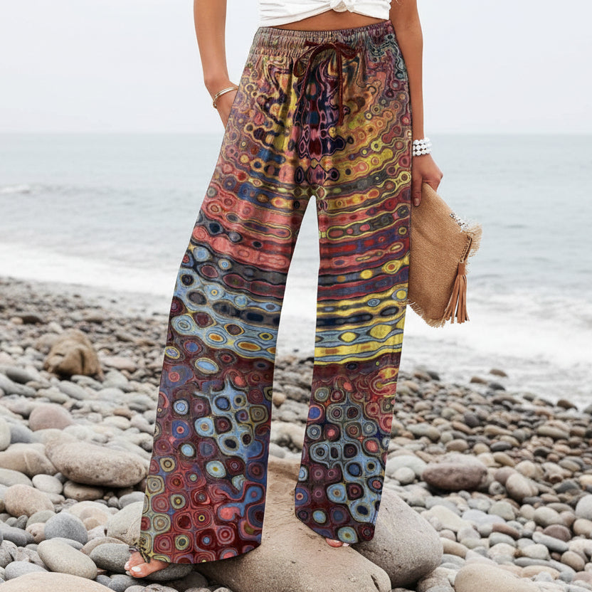Pantaloni largi pentru femei cu imprimeu boho botanic Cristina Gore