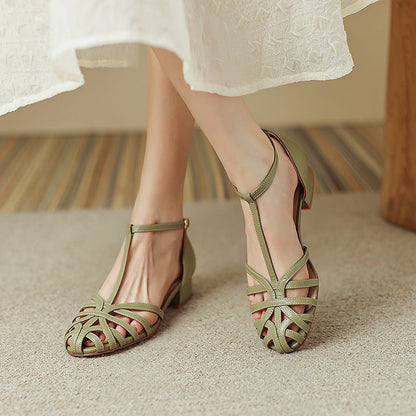 Sandale împletite cu toc jos Cristina - Eleganță închisă