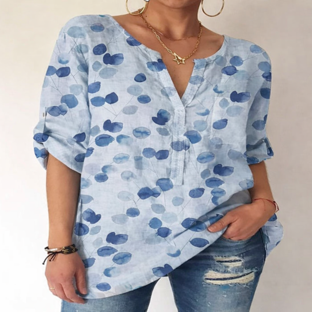 Bluză din bumbac cu imprimeu și decolteu în V de Cristina Gore