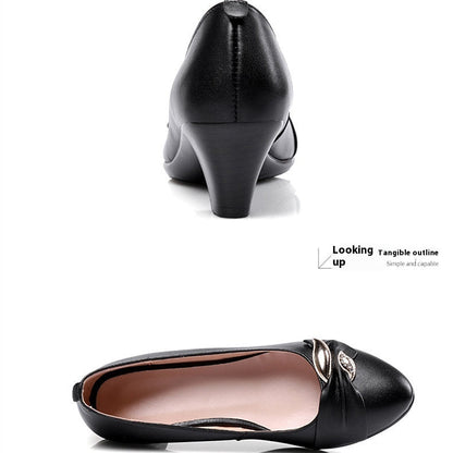 Pantofi cu toc Cristina din piele de vacă - Toc gros, cu înălțime medie, pentru confort optim