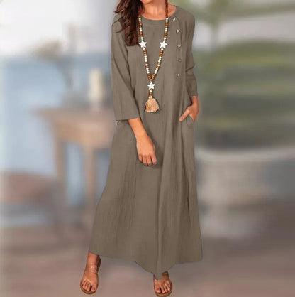 Rochie vintage din in cu mânecă lungă de Cristina Gore