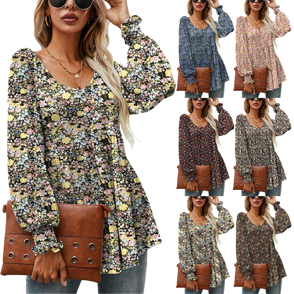 Floral Puff Sleeve V-Neck Top by Cristina Gore