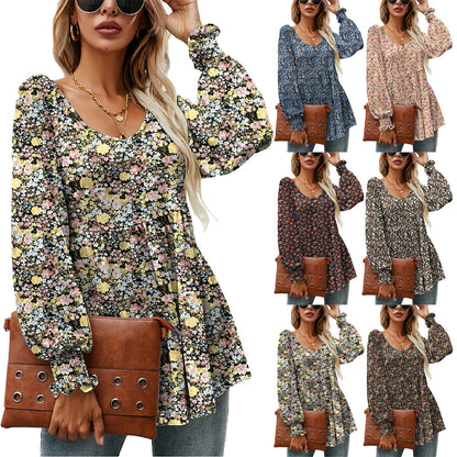 Floral Puff Sleeve V-Neck Top by Cristina Gore