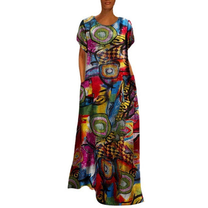 Rochie maxi cu imprimeu vibrant Cristina Gore, model leagăn