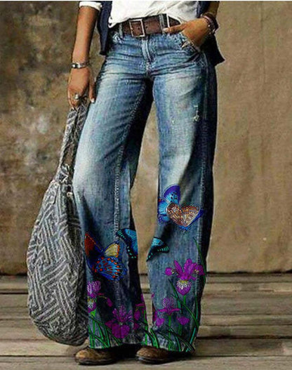 Pantaloni largi cu imprimeu floral artistic de Cristina Gore