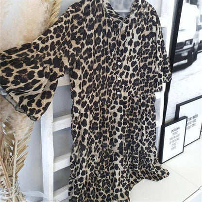 Rochie midi Cristina cu imprimeu leopard - croială în linie A