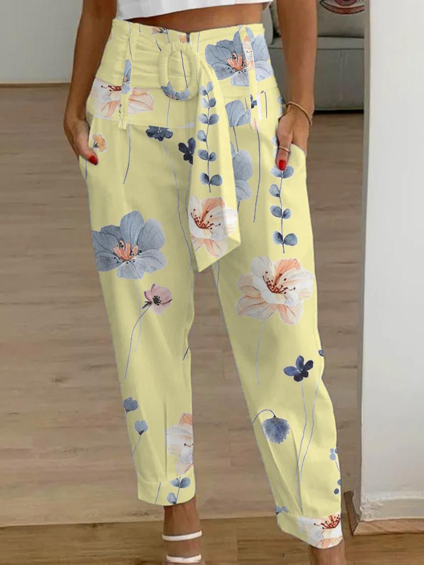 Pantaloni scurți din in cu imprimeu floral Cristina Gore pentru femei