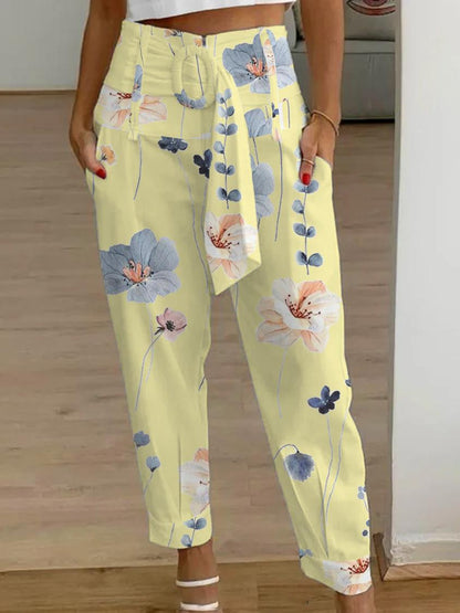 Pantaloni scurți din in cu imprimeu floral Cristina Gore pentru femei