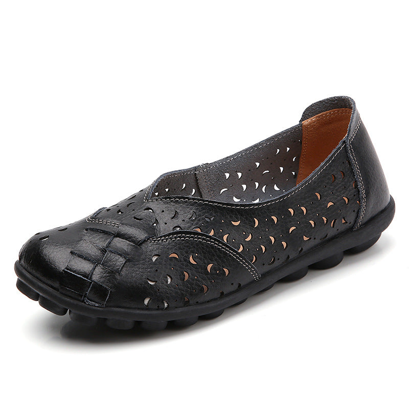 Balerini Cristina din piele cu spate gol - Confortabili și talpă flexibilă