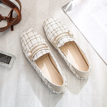 Mocasini Cristina cu vârf pătrat - Mocasini eleganți din tweed