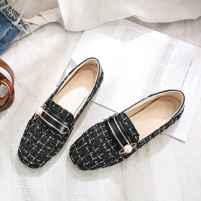 Mocasini Cristina cu vârf pătrat - Mocasini eleganți din tweed