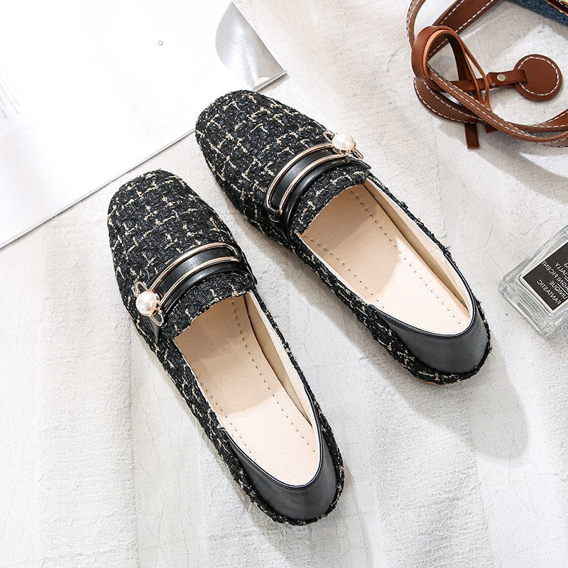 Mocasini Cristina cu vârf pătrat - Mocasini eleganți din tweed