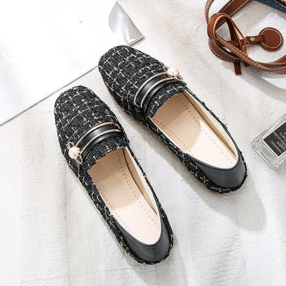 Mocasini Cristina cu vârf pătrat - Mocasini eleganți din tweed